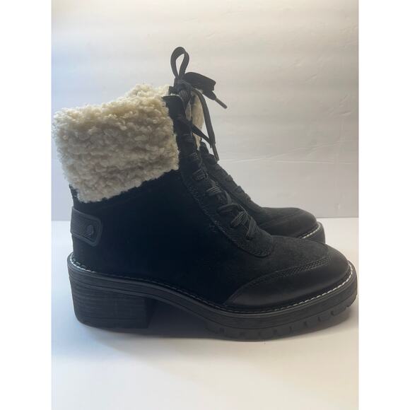 Franco Sarto Black Suede Shearling  zip Ankle Boots Lug Sole Chunky Heel 7,5 new - Picture 3 of 8